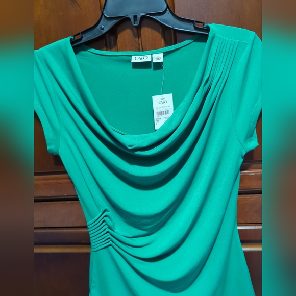 💚Cato Womens Sm Blouse Top Green Knit V Neck Pullover Short Sleeve New W/Tags - Picture 3 of 12